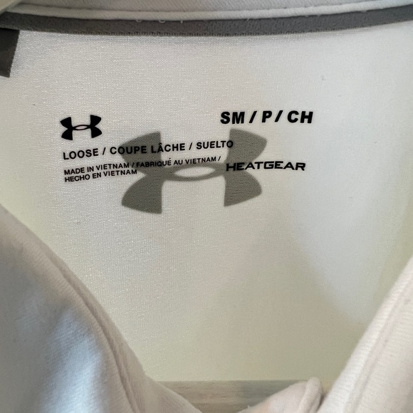 Under Armour Heatgear Men Small Yellow Striped Stretch Loose Fit Golf Polo Shirt - Picture 4 of 5